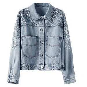 Denim Jean <b>Jackets</b> Washed Street Wear Casual Jean <b>Jacket</b> Black Denim <b>Jacket</b> with Stylish Patchwork <b>Pattern</b> - Product Image 2