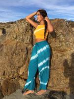 Pantalon long droit en crêpe de rayonne/viscose fait main pour femme, écologique, taille haute élastique, idéal pour l'été