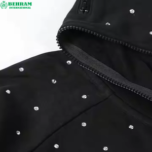 ผู้ผลิตเสื้อฮู้ดดี้เฟรนช์เทอร์รี่แบบหนา 500 GSM ทรงปกติ ซิปหน้า พิมพ์ลายดิจิทัล ประดับด้วยคริสตัล งานฝีมือ 100% ขายส่ง - Product Image 3