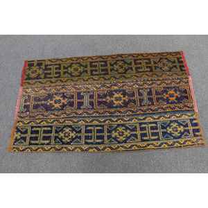 Alfombra Turca de 2.4x3.7 pies, Alfombra Pequeña Vintage, Alfombra de Lana con Bordes Azules y Amarillos - Product Image 2