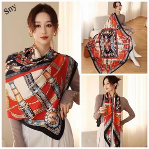 90*90CM Designer Custom Digital Printing Luxury <b>Silk</b> <b>Scarves</b> Satin <b>Silk</b> Hijab <b>Scarf</b> Printed Logo Women Head Satin <b>Scarves</b> - Product Image 4