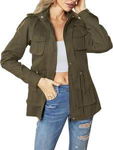 Chaquetas casuales de mujer con capucha Abrigos de bombardero ligeros de manga larga con bolsillos - Product Image 6