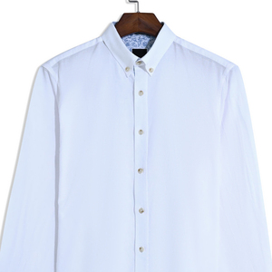 100% coton respirant écologique chemise décontractée Floral tricoté col boutonné coupe régulière popeline conception personnalisable blanc - Product Image 3