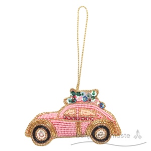 Fatto a mano rosa scarabeo VW ornamento di natale retrò festivo regalo artigianale statuetta di natale & giocattolo - Product Image 1
