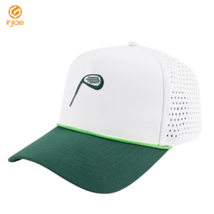 OEM ODM 5 Panel Mix Rope Sombreros de corte láser impermeables personalizados Diseño de pico curvo Logotipo bordado personalizado Sombreros de golf de alta calidad - Product Image 4