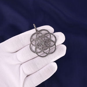 Colgante de Diamantes Naturales con Diseño Geométrico para Mujer, Plata de Ley 925, Chapado en Rodio Negro, Diamantes Pavé, Estilo Vintage, Tamaño 40 mm - Product Image 2