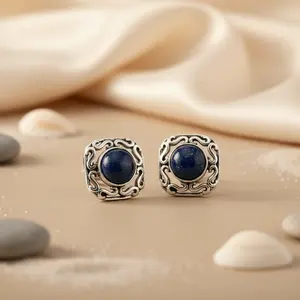 925 <b>Silver</b> <b>Stud</b> Earrings Blue Gemstone Gold Plated Pear Cut Diamond Emerald Pearl Trendy Style for Women's Wedding Engagement - Product Image 2
