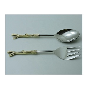 ชุดที่จำเป็นสำหรับห้องครัวสแตนเลสสตีล,ชุดเซิร์ฟเวอร์สลัดมือจับทองเหลืองเครื่องมือสลัดโลหะชุดมีดทองเหลือง - Product Image 2