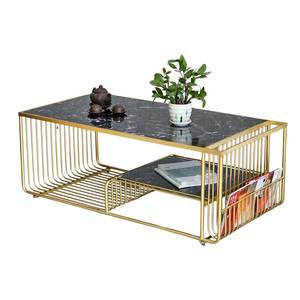 Modern Rustic Rectangular <b>Coffee</b> <b>Table</b> 120x60x45cm Stone Top & Bronze Frame Living Room Furniture-TT68189 - Product Image 1