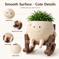 Pot de fleurs en résine style bohème, chaise à bascule, visage souriant, pour succulentes et cactus, mignon, écologique, pour jardin, bureau ou table