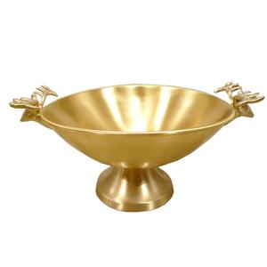 Cuenco decorativo de metal con asas de Reno dorado pulido con pedestal frutero en base con patas - Product Image 1