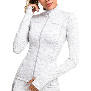 Chaquetas ligeras de entrenamiento deportivo para correr para mujer, chaqueta de chándal ajustada con cremallera completa y bolsillos - Product Image 1