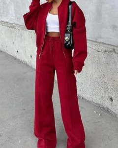 Conjunto de 2 piezas con cremallera informal personalizada, chándales transpirables de diseño elegante para mujer, chándal de algodón 100% al por mayor - Product Image 3