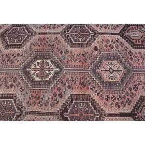 4.7x5.8 ft Vintage Rug, Turkish Rug, <b>Brown</b> Check <b>Wool</b> Rug - Product Image 5