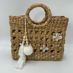 Elegante bolso de mano de Yute natural de tamaño mediano con asas redondas Uso superior perfecto Sacos de lona de primera calidad Forma media redonda - Product Image 4