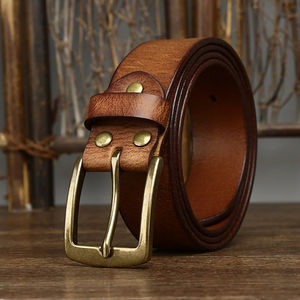 Ceintures en cuir véritable faites à la main de style unique couleur unie personnaliser logo boucle personnalisée marque tendance - Product Image 6