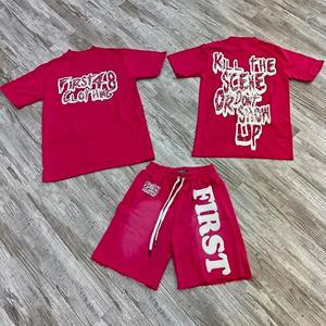 Streetwear fabricant personnalisé ensemble deux pièces de t-shirts et shorts d'été en coton pour hommes ensemble de shorts deux pièces sérigraphiés sur tout le territoire - Product Image 6