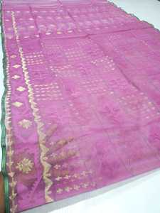 Trendy Deshi Dhakai Pink Jamdani Sharee Calidad de exportación para mujeres JAMDANI FABRIC Blue GREEN Golden Sky Blue de Bangladesh - Product Image 5