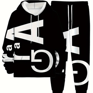 Sweat à capuche d'hiver pour hommes de haute qualité Alphabet élégant dessin impression épais et écologique strass techniques - Product Image 4