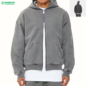 Good Quality <b>Vintage</b> Style Acid Washed Zipper 100% Cotton Breathable Quick Dry Winter Hoodies Unisex Regular Fit <b>Sweatshirts</b> - Product Image 1