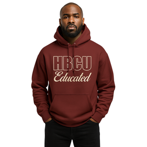 Maroon Men HBCU Educated Pullover Hoodie Neutral Chenille y diseño bordado Greek Life Apparel Ropa universitaria personalizada - Product Image 1