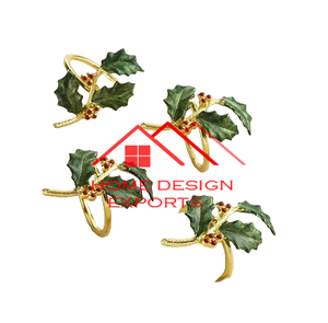 Rond de serviette en métal de décor de table de mariage à la maison de luxe avec logo personnalisé accepté rond de serviette en métal fini vert et doré - Product Image 1