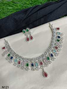 ENSEMBLE DE COLLIER DE MARIÉE EN DIAMANT AMÉRICAIN ET BOUCLES D'OREILLES CLASSIQUES ET DE HAUTE QUALITÉ ENSEMBLE DE BIJOUX DE MARIAGE POUR FEMMES DE STYLE CLASSIQUE - Product Image 4