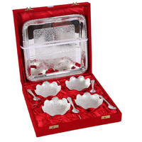 King international ensemble de 3 bols en laiton plaqué argent, Unique et élégant avec plateau et cuillère en velours rouge pour cadeau