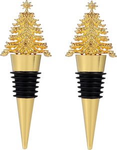 Gold Christmas Tree <b>Wine</b> Bottle Stopper Reusable Alloy Decorative Stoppers and Beverage for Xmas Party Wedding Birthday Supplies - Product Image 1
