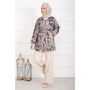 Conjuntos de Traje Beige para Mujer con Chaqueta con Adornos de Estampado Étnico - Product Image 1