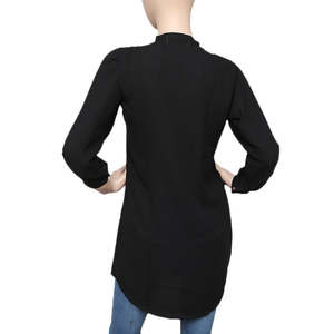 Women's Pleated Western <b>Net</b> <b>Top</b> - Black - Product Image 2