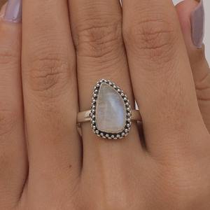 925 Plata estampada mejor calidad clásico regalo de boda promesa anillo 925 plata esterlina hecho a mano piedra preciosa piedra lunar Spinner anillo - Product Image 5