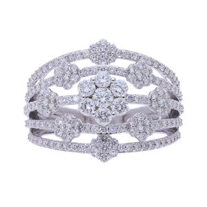 Anillo Clásico de Varias Filas Chapado en Oro de 14K con Rodio, Diseño Floral Intrincado con Trabajo Calado y Exquisitos Diamantes Engastados en Pavé - Product Image 1