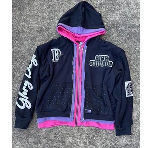 Ensemble de survêtement streetwear personnalisé avec fermeture éclair en strass, sweat-shirt à capuche et pantalon de survêtement évasé à imprimé tête de mort - Product Image 2