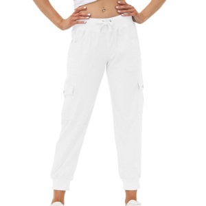 กางเกงคาร์โก้เอวสูง ผ้าซาตินคอตตอน 100% กางเกงขายาวผู้หญิง เอวผูกเชือก กระเป๋าสไตล์คาร์โก้ กางเกงแฟชั่น - Product Image 4