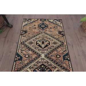 Alfombra Turca, Alfombra Vintage de 3.2x8.6 pies, Alfombra Marroquí de Lana Azul Marrón - Product Image 4