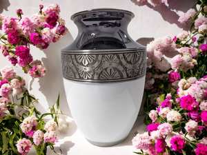 Elegant Black and White Engraved Cremation Urn Exquisite <b>Funeral</b> with Brass Finish Large Aluminium <b>funeral</b> <b>supplies</b> urns - Product Image 3