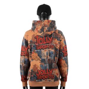 Sudadera con capucha de algodón polar de 320 GSM para mujer, con estampado gráfico completo multicolor, logotipo personalizado, ropa deportiva informal, sudaderas básicas para mujer - Product Image 2