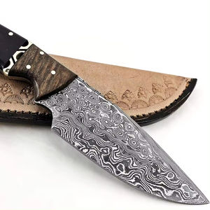 Couteau de chasse Damas fait main, lame pleine, manche en bois et corne de buffle, couteau de bushcraft et de camping, OEM, acier à haute teneur en carbone, ultra-affûté - Product Image 1