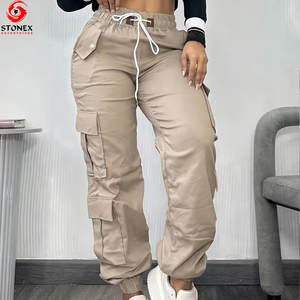 Pantalons cargo pour femmes en gros, nouveaux, personnalisés, été, devant plat, coupe régulière, couleur unie, haute qualité - Product Image 3