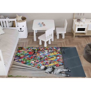Tapis imprimé - Banksy Boy, tapis doux personnalisé, abstrait, chambre à coucher, tapis en chenille - Product Image 2