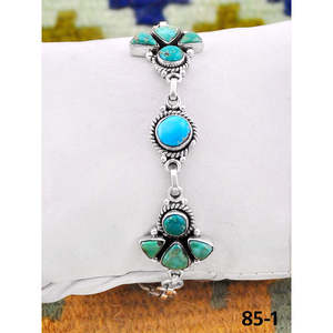 Southwest Style Emerald Valley & White Water <b>Bracelet</b> Handmade with Turquoise and Sterling <b>Silver</b> Flower Pattern - Product Image 2