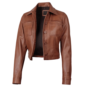 Veste Harrington en cuir véritable marron courte pour femme, personnalisée par Novenza - Product Image 3