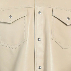 ELITE CRAFT INDUSTRY Chemise en cuir pour hommes, imperméable, coupe-vent, écologique, respirante et antibactérienne, col rabattu, bouton en corne - Product Image 5