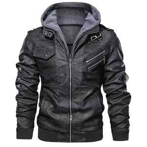 Chaqueta de Cuero Negra de Moda de Alta Calidad, Chaquetas con Capucha, Chaquetas de Cuero Personalizadas para Hombre, Talla Grande, Logotipo Frontal - Product Image 1