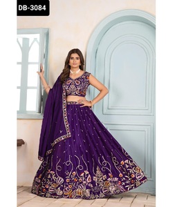 Nuevo diseñador de Color púrpura Chinon Material Lehenga Choli con trabajo de bordado de secuencia pesada y Chinon Fabric Dupatta Set - Product Image 1