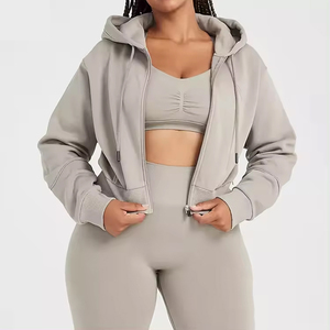 Sudadera con capucha para mujer, Top corto con cremallera completa de manga larga de algodón con estampado de logotipo personalizado, éxito de ventas - Product Image 5