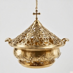 GraceFume Holy Flame Quemador de incienso de carbón antiguo Incensario de latón hecho a mano para misas y ofrendas espirituales - Product Image 6