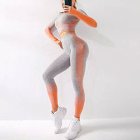 Ensemble de yoga pour femmes, haut court et leggings dégradés, 2 pièces, taille haute, longueur intégrale, extensible dans quatre sens, spandex, polyester, tenue de sport