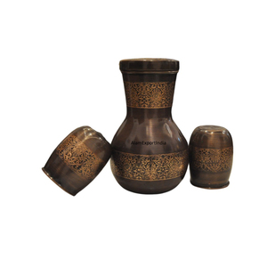 Dernier produit 100% Bouteille de chambre à coucher en cuivre pur gaufré dans un fini foncé antique avec 2 verres Ensemble cadeau Prix les plus bas - Product Image 4